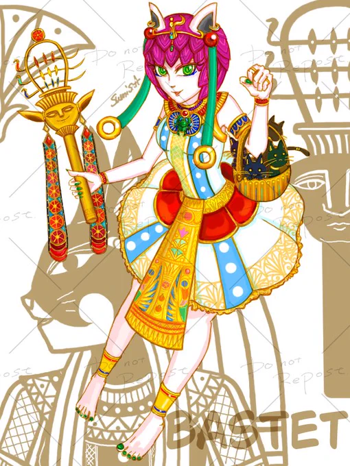 音楽と歓楽を司るバステト神#イラスト#エジプト神 