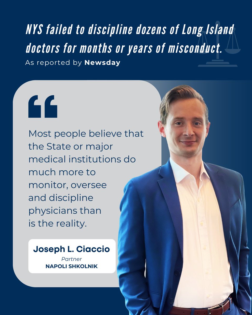NapoliShkolnik's tweet photo. @Newsday If you would like to learn more about how we could help you or a loved who has experienced medical malpractice, members of our team, including Joe Ciaccio are ready to listen: Joseph L. Ciaccio | Napoli Shkolnik PLLC https://t.co/bNqfZqP2vj https://t.co/CF5o6eUp1T
