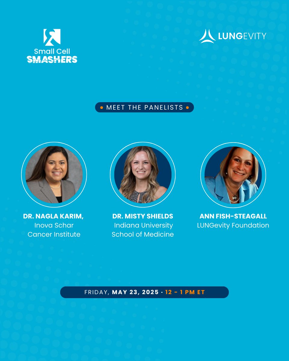 LUNGevity Foundation (@lungevity) on Twitter photo Join us for a Facebook Live on 5/23, with special guest
<a href="/NaglaAKarimMD/">Dr. Nagla Abdel Karim</a> (<a href="/InovaSchar/">Inova Schar Cancer Institute</a>) to discuss the application of subtyping and biomarkers for #sclc. Moderated by <a href="/drshieldsmd/">Misty Dawn Shields</a> (@IU_health) & Ann Fish-Steagall (@lungevity), tune in facebook.com/lungevity @sclcsmashers #lcsm Join us for a Facebook Live on 5/23, with special guest
<a href="/NaglaAKarimMD/">Dr. Nagla Abdel Karim</a> (<a href="/InovaSchar/">Inova Schar Cancer Institute</a>) to discuss the application of subtyping and biomarkers for #sclc. Moderated by <a href="/drshieldsmd/">Misty Dawn Shields</a> (@IU_health) & Ann Fish-Steagall (@lungevity), tune in facebook.com/lungevity @sclcsmashers #lcsm
