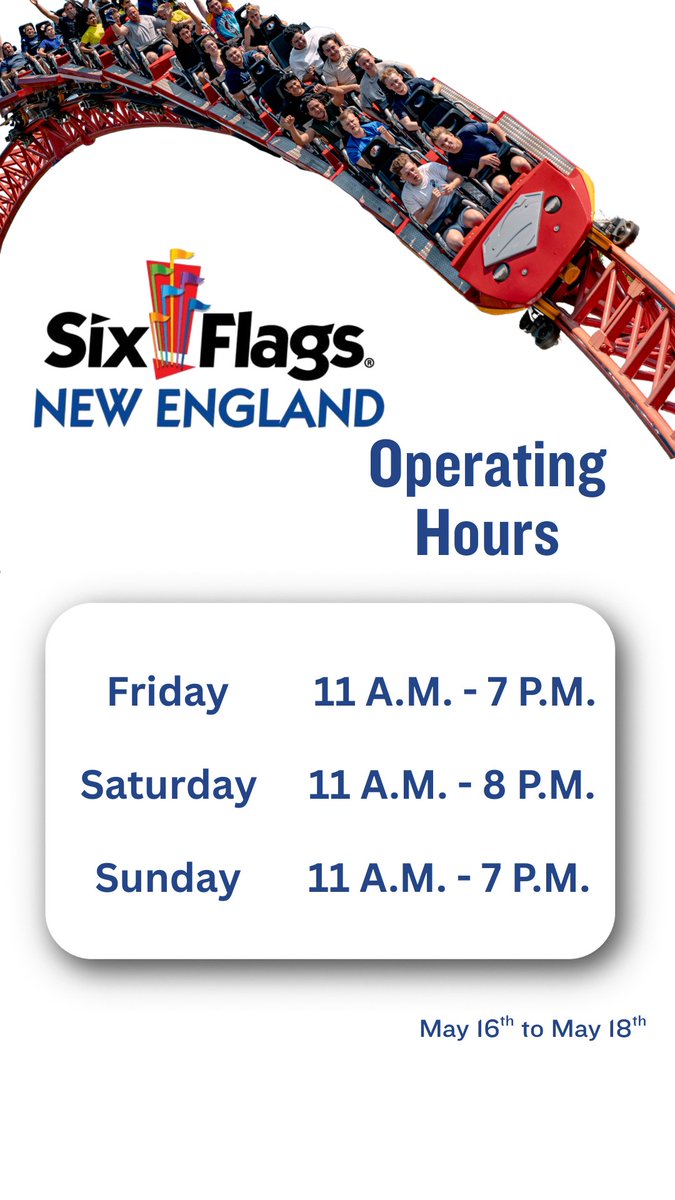 Another weekend of thrills is on the horizon 🎢 Whether you're chasing airtime or just along for the screams, the gates are open and the fun is waiting! #SixFlagsNewEngland #2025season