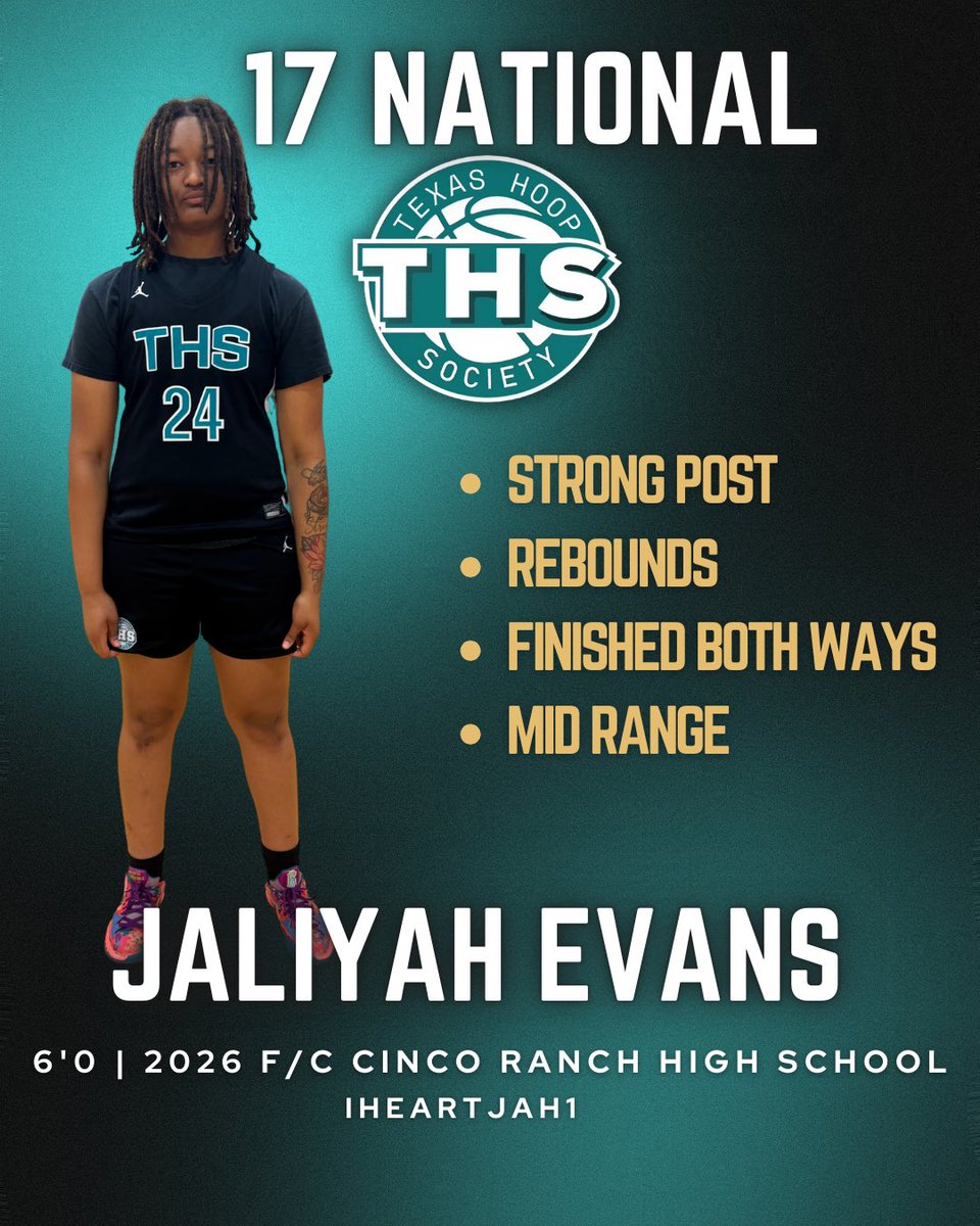THS (@thshoopz) on Twitter photo College Coaches: Jaliyah Evans
Strong post player who embraces the physicality in the paint. Comfortable finishing over either shoulder. Can hit the 15 footer as well. Come check her out this weekend at Clash of the Clubs. <a href="/CincoGirlsHoops/">CincoGirlsHoops</a> College Coaches: Jaliyah Evans
Strong post player who embraces the physicality in the paint. Comfortable finishing over either shoulder. Can hit the 15 footer as well. Come check her out this weekend at Clash of the Clubs. <a href="/CincoGirlsHoops/">CincoGirlsHoops</a>