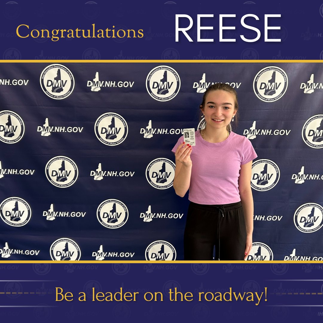 Congratulations to NH's newest driver, Reese!  If you are interested in Driver Education, learn state requirements at  dmv.nh.gov/drivers-licens….