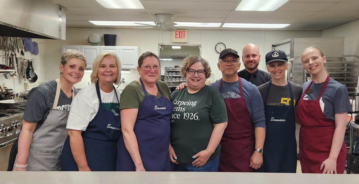 Excited to live the Mercyhurst Mission at Emmaus Ministries Soup Kitchen with a great team!

L-R: Sherry Rieder, Karen Meyer, Kathi Staaf, Jodi Staniunas-Hopper, Mark Santilliano, Matt Stoey, Solveig Santilliano, Arilyn Hicks. Carpe Diem! #HURSTisHOME #mercyhurstuniversity