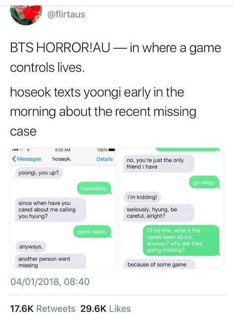 honeykookoo's tweet photo. BTS HORROR! AU “OUTCAST”
as the reader you were given hints and clues as to what’s going on through the story, and there were polls at the end of each night where you can choose a next step. IT WAS SO EPIC WE USED TO TREND THE HASTAG #btsoutcast 😭 https://t.co/DbLNznoRC0