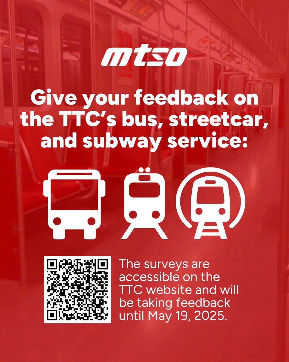 The TTC is looking for your feedback on its bus, streetcar, and subway service to enhance service and as a part of a transit industry initiative in order to benchmark Toronto with other cities in North America and internationally.

Link in bio as well.