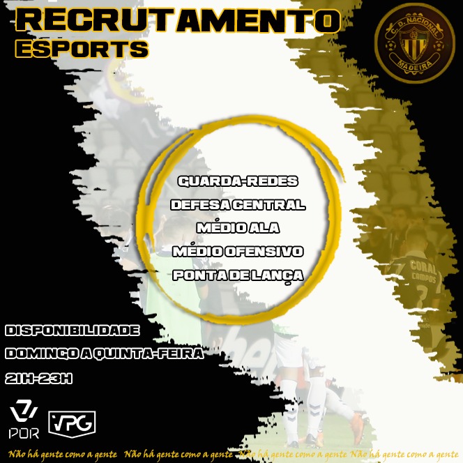 O CD Nacional eSports procura novos talentos.

Se tens espírito de grupo, boa capacidade comunicativa e gosto por ambientes meritocráticos, contacta-nos.

𝑵𝒂̃𝒐 𝒉𝒂́ 𝒈𝒆𝒏𝒕𝒆 𝒄𝒐𝒎𝒐 𝒂 𝒈𝒆𝒏𝒕𝒆! ⚪️⚫️
#CDNacionaleSports | #ESports  | #ProClubs |#NãoHáGenteComoAGente