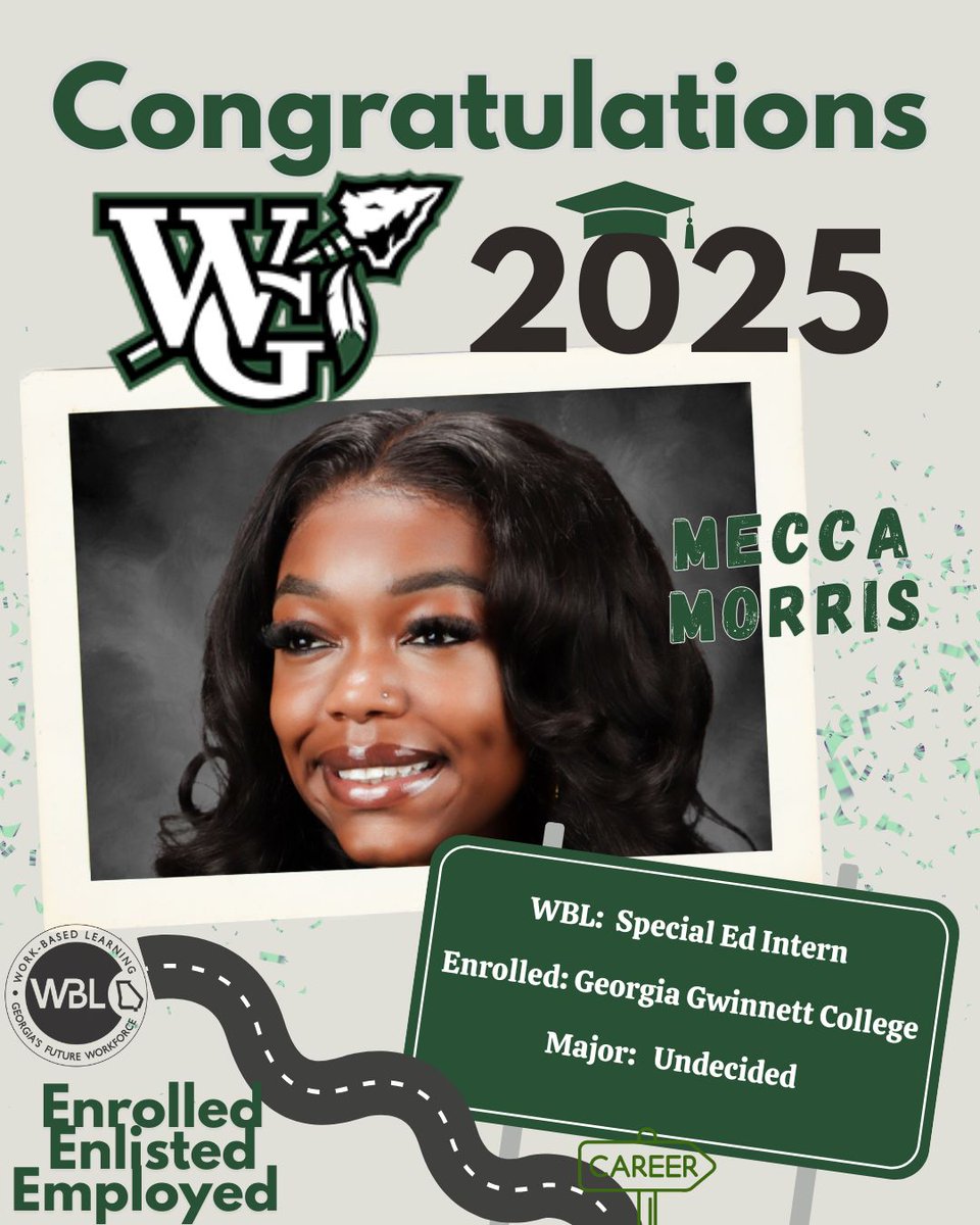Meet Mecca Morris, one of our amazing WBL interns working in Special Education! After graduation, Mecca plans to attend Georgia Gwinnett College. While she hasn't declared a major yet, we know she’ll bring the same heart and drive to whatever path she chooses.