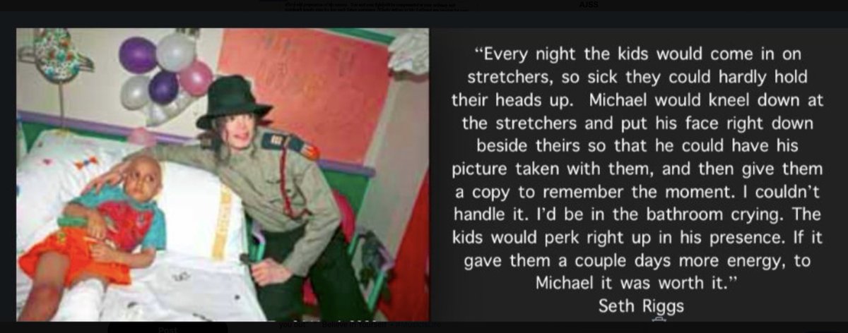 "Every night the kids would come in on stretchers, so sick they could hardly hold their heads up[..]Michael would kneel down at the stretchers[..] I couldn't handle it, I'd be in the bathroom crying. If it gave them a couple days more energy, to Michael, it was worth it." #quote