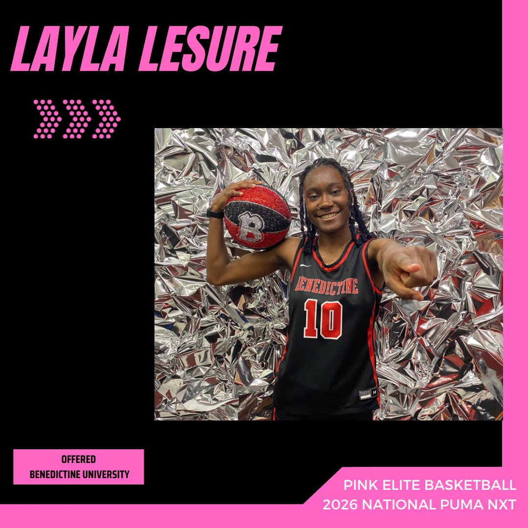 pinkelitebasketball (@pinkeliteclub) on Twitter photo Congratulations to 2026 National Puma NXT, Layla LeSure on receiving an official offer from Benedictine University! <a href="/LaylaLeSure24/">Layla LeSure</a> <a href="/PRO16G/">NXTPRO Girls League</a> <a href="/CoachAWarren/">Coach Warren</a> Congratulations to 2026 National Puma NXT, Layla LeSure on receiving an official offer from Benedictine University! <a href="/LaylaLeSure24/">Layla LeSure</a> <a href="/PRO16G/">NXTPRO Girls League</a> <a href="/CoachAWarren/">Coach Warren</a>