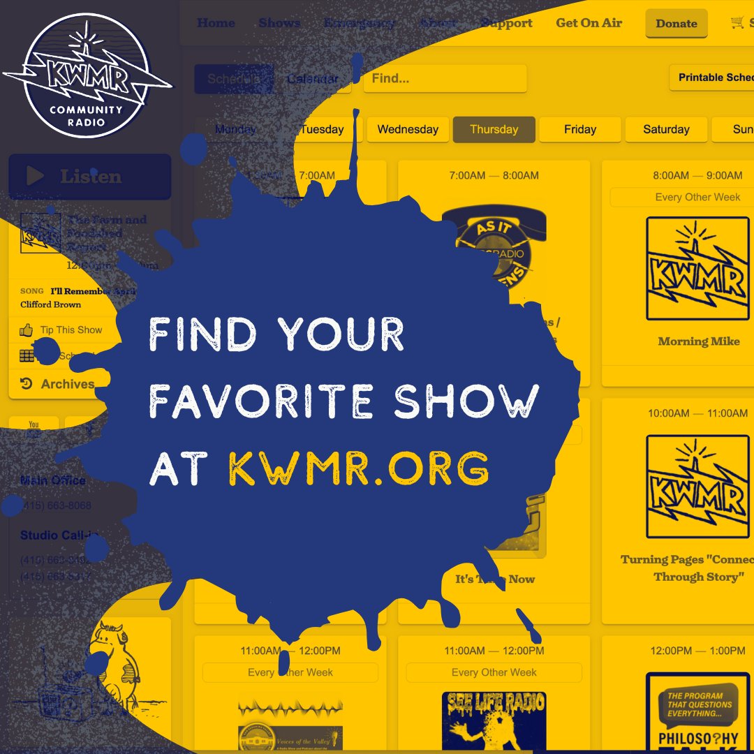 What's your favorite KWMR program? Find it on our schedule at kwmr.org, along with archival audio and playlists for past episodes!