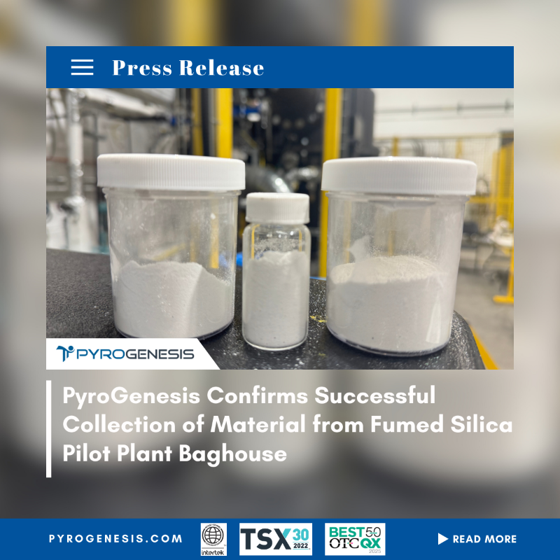 PyroGenesis_Inc's tweet photo. Our team of experts has successfully completed the collection of material from the product recovery "baghouse" section of the #FumedSilicaReactor pilot plant, marking another critical step in our journey to potentially disrupt #fumedsilica production.
#PyroGenesis
#CleanTech