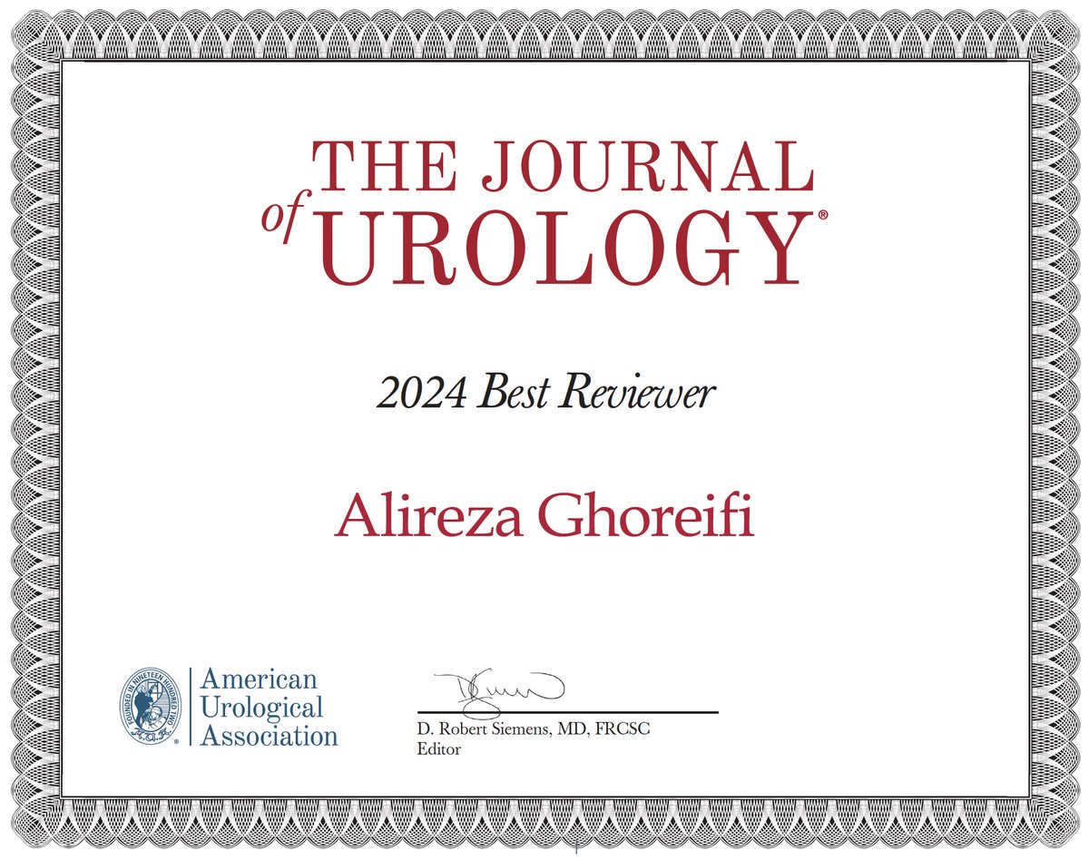 Alireza Ghoreifi, MD (@alirezaghoreifi) on Twitter photo Honored and grateful to be recognized.
<a href="/JUrology/">Journal of Urology</a> <a href="/AmerUrological/">Amer. Urol. Assn.</a> <a href="/DukeUrology/">Duke Urology</a> Honored and grateful to be recognized.
<a href="/JUrology/">Journal of Urology</a> <a href="/AmerUrological/">Amer. Urol. Assn.</a> <a href="/DukeUrology/">Duke Urology</a>