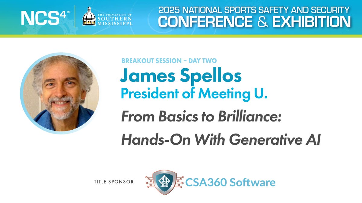 Step into the dynamic world of Generative AI as James Spellos, President, Meeting U., leads a hands-on workshop designed to elevate your understanding and practical skills.

ncs4.usm.edu/conference/
