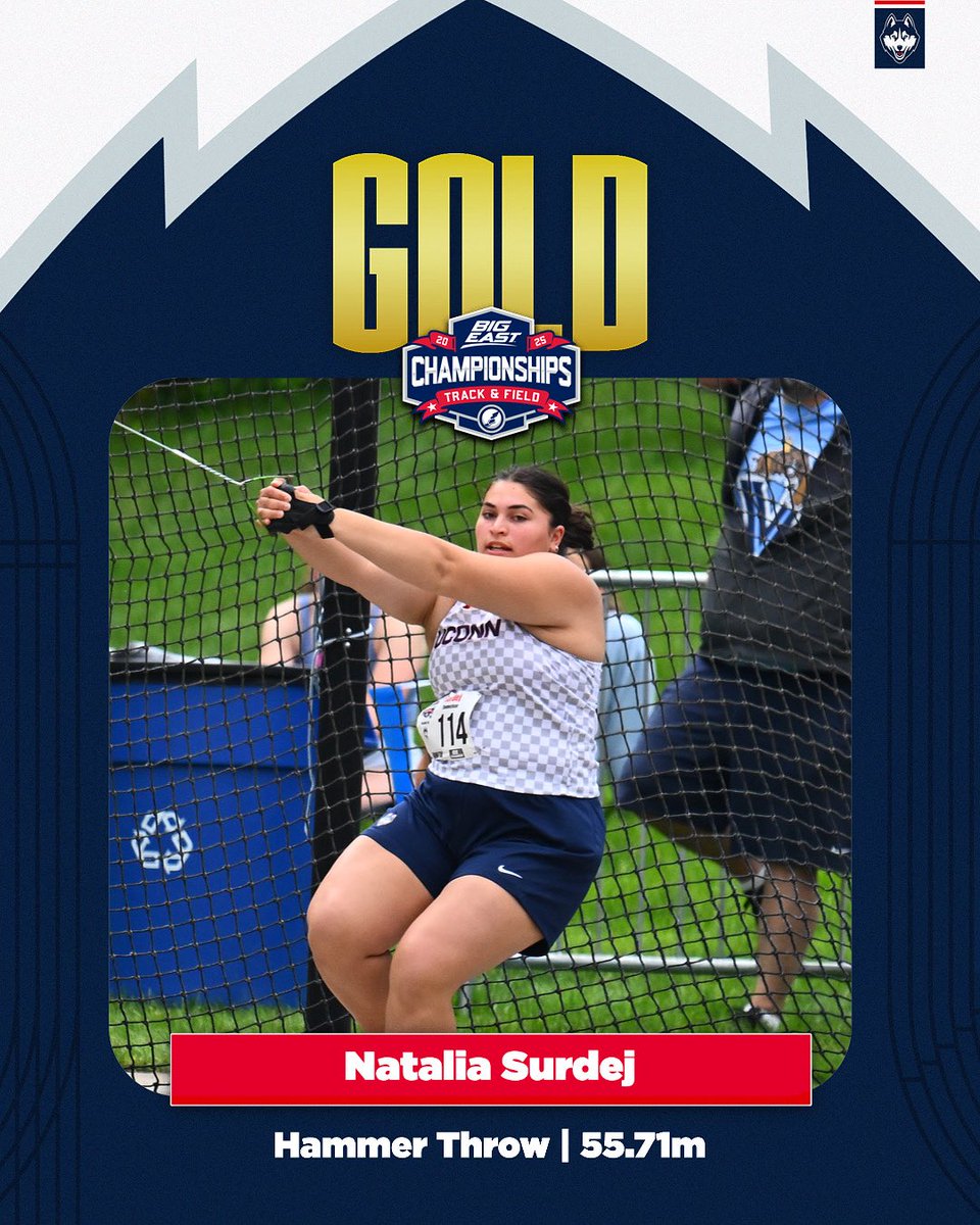 Natalia Surdej is a BIG EAST CHAMPION 🥇‼️

Surdej wins the hammer throw with a throw of 55.71m! 

#bleedblue