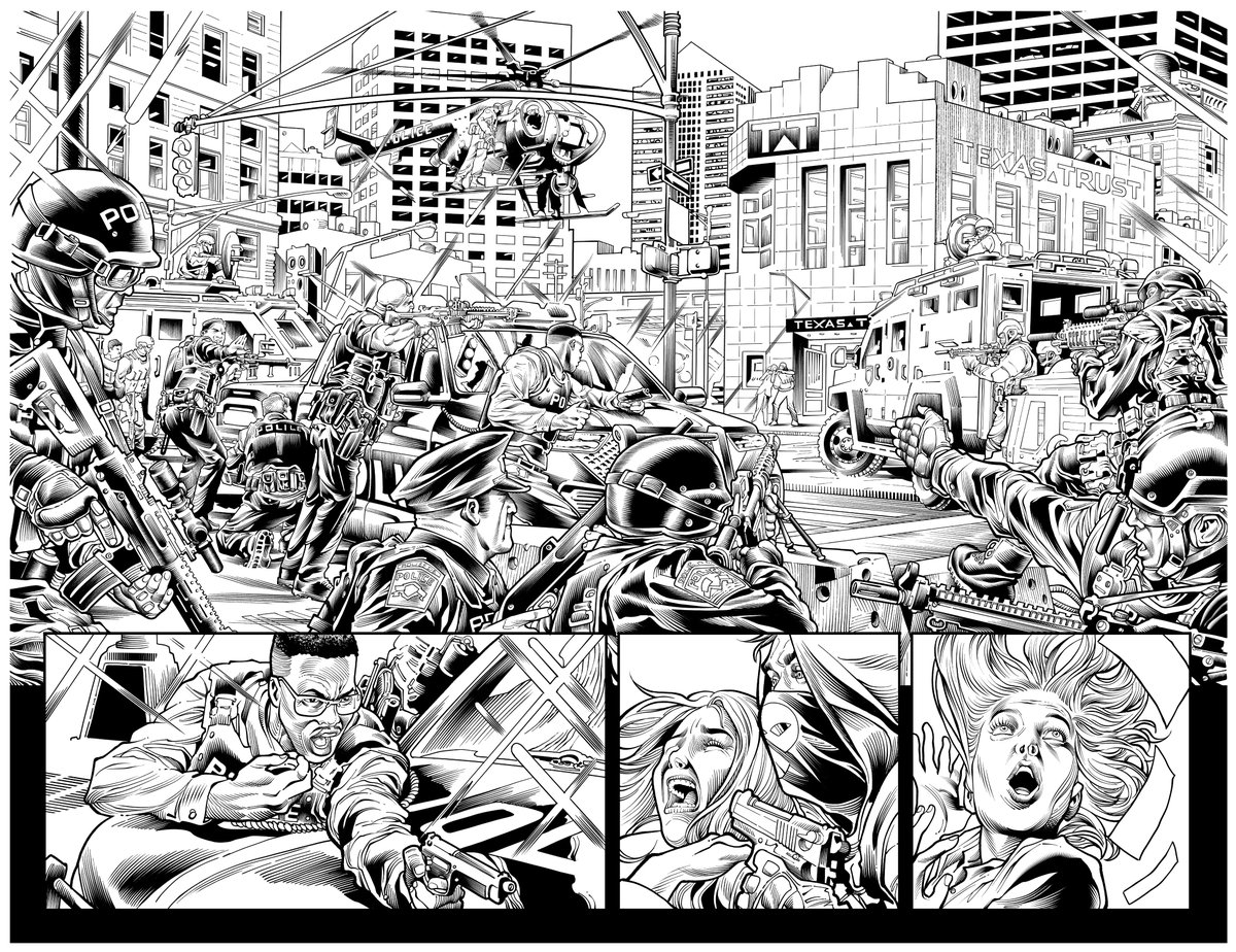 TG_inks's tweet image. Alphacore #1 double page.
Pencil: @joebennettcomic
Digital Ink: Me 😎