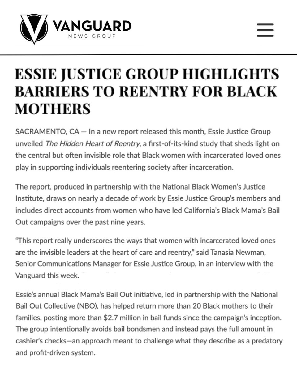 “[The Hidden Heart of Reentry report] really underscores the ways that women with incarcerated loved ones are the invisible leaders at the heart of care and reentry." — Tanasia Newman, Essie’s Sr. Communications Manager for @davisvanguard

davisvanguard.org/2025/05/essie-… (1/2)