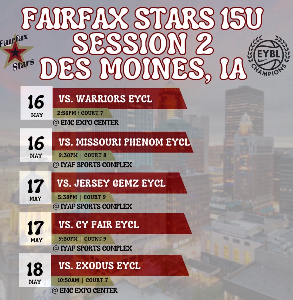 Sierra Soriano (@sierrasoriano28) on Twitter photo Come check out Fairfax Star 15u EYCL at Nike Session 2 in Des Moines, Iowa! <a href="/FairfaxStars/">Fairfax Stars</a> <a href="/PrepGirlsHoops/">Prep Girls Hoops 🏀</a> <a href="/PGHVirginia/">Prep Girls Hoops Virginia</a> <a href="/PGHMaryland/">Prep Girls Hoops Maryland/DC</a> <a href="/JrAllStarBB/">Jr. All-Star Girls Basketball</a> <a href="/JrAllStar_VA/">Virginia Jr. All-Star GBB</a> <a href="/NikeGirlsEYBL/">Nike Girls EYBL</a> Come check out Fairfax Star 15u EYCL at Nike Session 2 in Des Moines, Iowa! <a href="/FairfaxStars/">Fairfax Stars</a> <a href="/PrepGirlsHoops/">Prep Girls Hoops 🏀</a> <a href="/PGHVirginia/">Prep Girls Hoops Virginia</a> <a href="/PGHMaryland/">Prep Girls Hoops Maryland/DC</a> <a href="/JrAllStarBB/">Jr. All-Star Girls Basketball</a> <a href="/JrAllStar_VA/">Virginia Jr. All-Star GBB</a> <a href="/NikeGirlsEYBL/">Nike Girls EYBL</a>