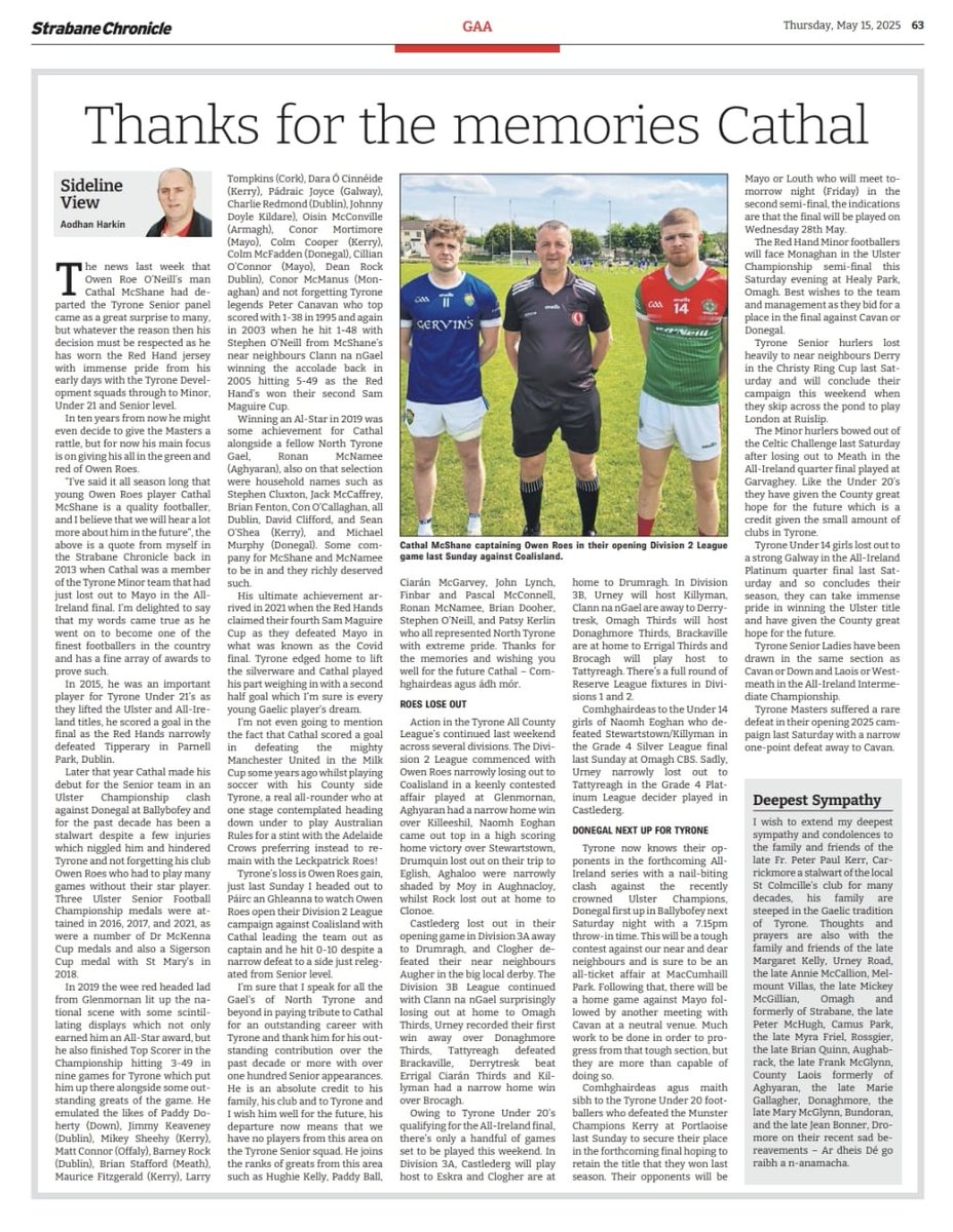 AodhĂĄn Harkin (@aodhanharkin) on Twitter photo Tribute to <a href="/CathalMcShane1/">CATHAL MCSHANE</a> my piece in today's Strabane Chronicle <a href="/wearetyronespt/">WeAreTyrone Sport</a>
<a href="/teamtalkmagLIVE/">Teamtalkmag.com</a>
<a href="/TyroneGAALive/">Tyrone GAA</a>
<a href="/OwenRoes/">Owen Roes GFC</a>
Comhghairdeas agus ĂĄdh mĂłr a chara đ Tribute to <a href="/CathalMcShane1/">CATHAL MCSHANE</a> my piece in today's Strabane Chronicle <a href="/wearetyronespt/">WeAreTyrone Sport</a>
<a href="/teamtalkmagLIVE/">Teamtalkmag.com</a>
<a href="/TyroneGAALive/">Tyrone GAA</a>
<a href="/OwenRoes/">Owen Roes GFC</a>
Comhghairdeas agus ĂĄdh mĂłr a chara đ