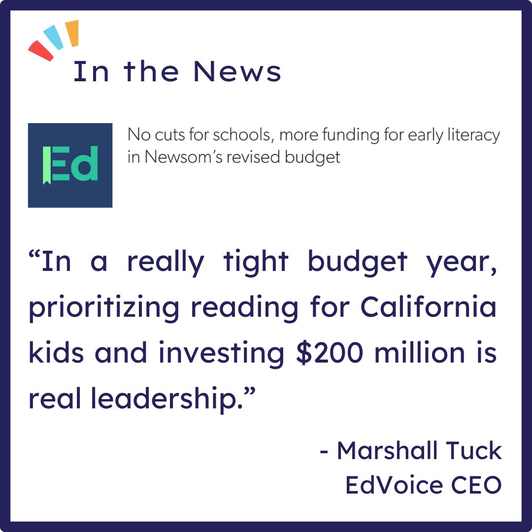 EdVoice (@edvoice) on Twitter photo Despite a projected $12B deficit, <a href="/CAgovernor/">Governor Gavin Newsom</a> is proposing $200M to train elementary educators in evidence-based reading practices.
This investment will fund the professional development outlined in AB 1454 (Rivas, Rubio, Muratsuchi), and will have a major impact on uplifting Despite a projected $12B deficit, <a href="/CAgovernor/">Governor Gavin Newsom</a> is proposing $200M to train elementary educators in evidence-based reading practices.
This investment will fund the professional development outlined in AB 1454 (Rivas, Rubio, Muratsuchi), and will have a major impact on uplifting