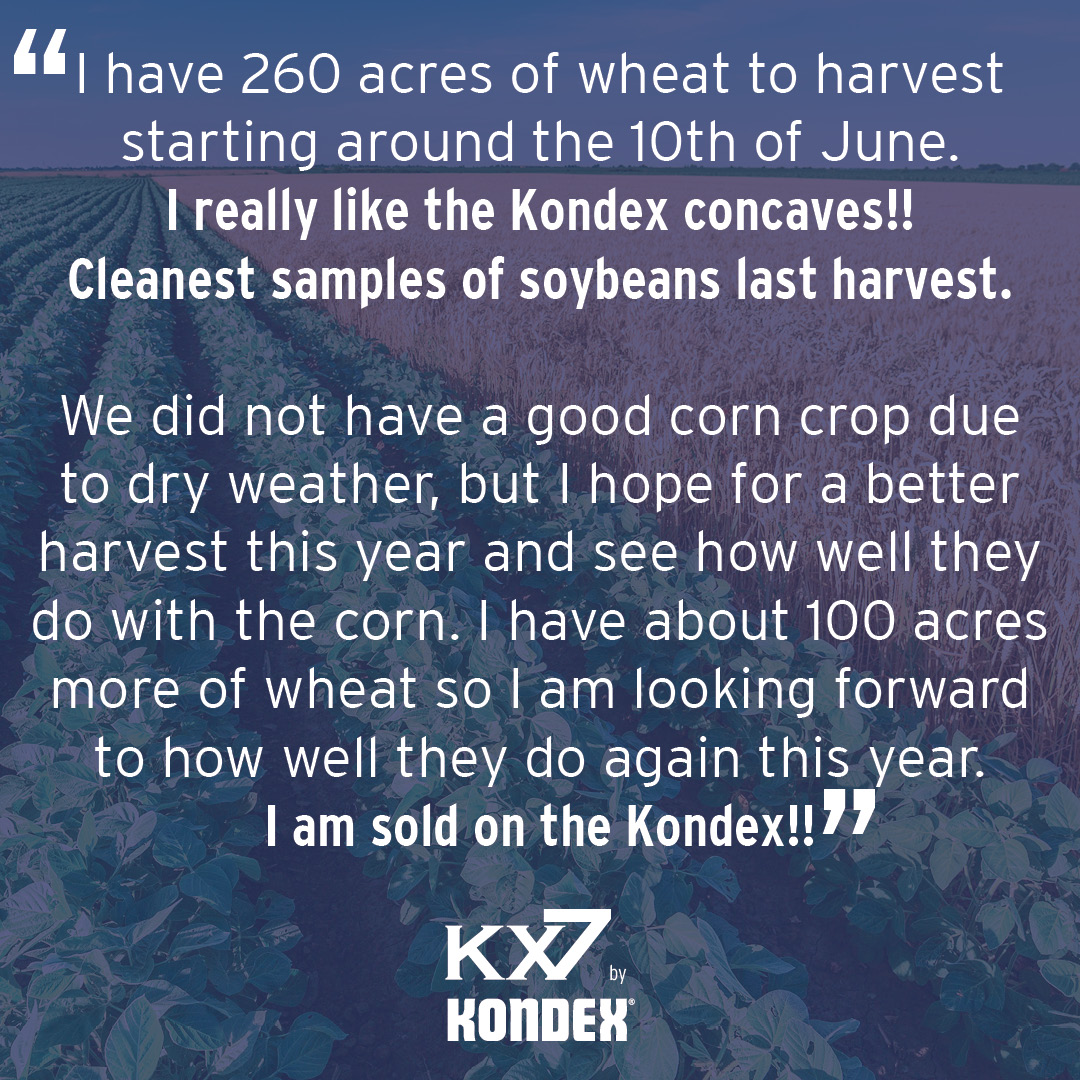 kondex's tweet image. You can&apos;t control the weather, but with #KX7concaves, you can rely on one system designed to give you the best results in all crops and all conditions faced. Thanks to this North Carolina farmer for his feedback. #TakeControlOfYourHarvest #OneSystem #ZeroCompromises #WheatHarvest…