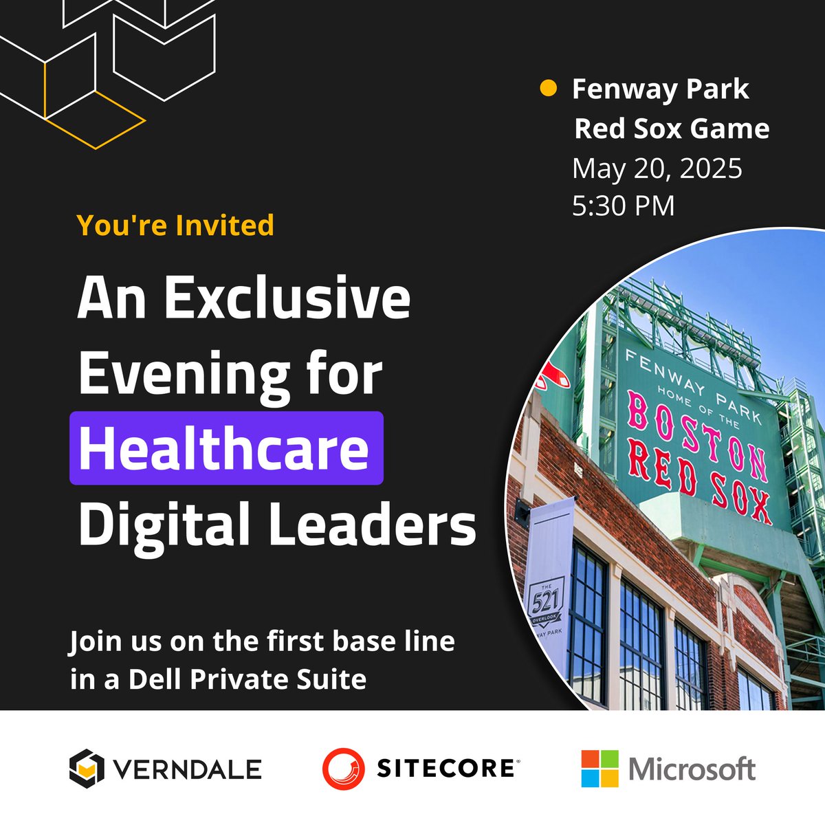 ⚾ Boston-area digital leaders in healthcare, med tech, and biotech—you're invited! Join us next Tuesday, May 20th, for a night of networking, innovation, and Red Sox baseball from a private suite.

RSVP: verndale.com/about-us/event…