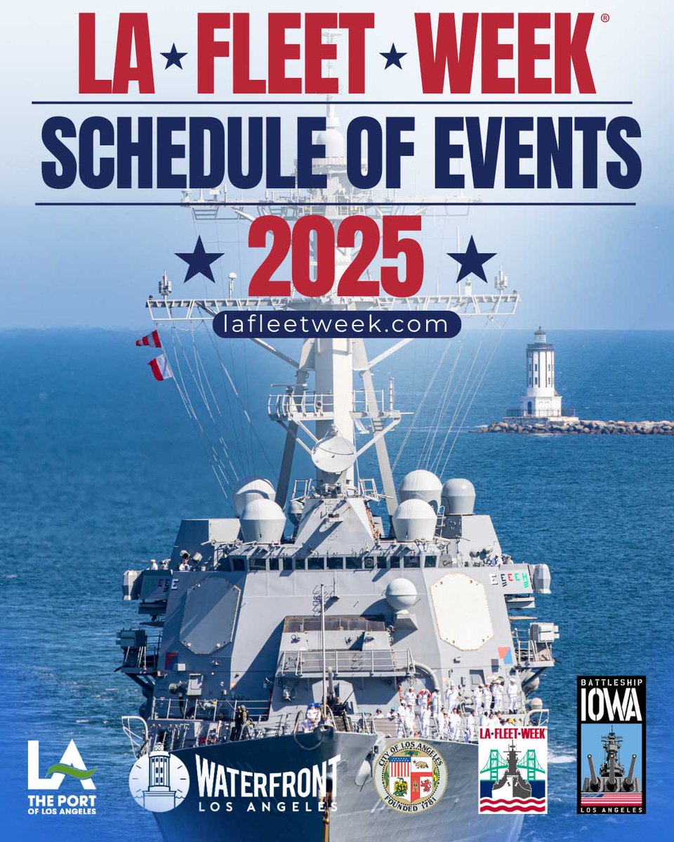 PortofLA's tweet image. 🇺🇸⚓#LAFleetWeek2025 is here on the @LAWaterfront!
Free public ship tours are from 10 a.m.-3 p.m., Friday-Monday.
Plan to arrive early as the event may reach max capacity sooner than anticipated.
Follow @LAFleetWeek for event updates. Visit lafleetweek.com for details.