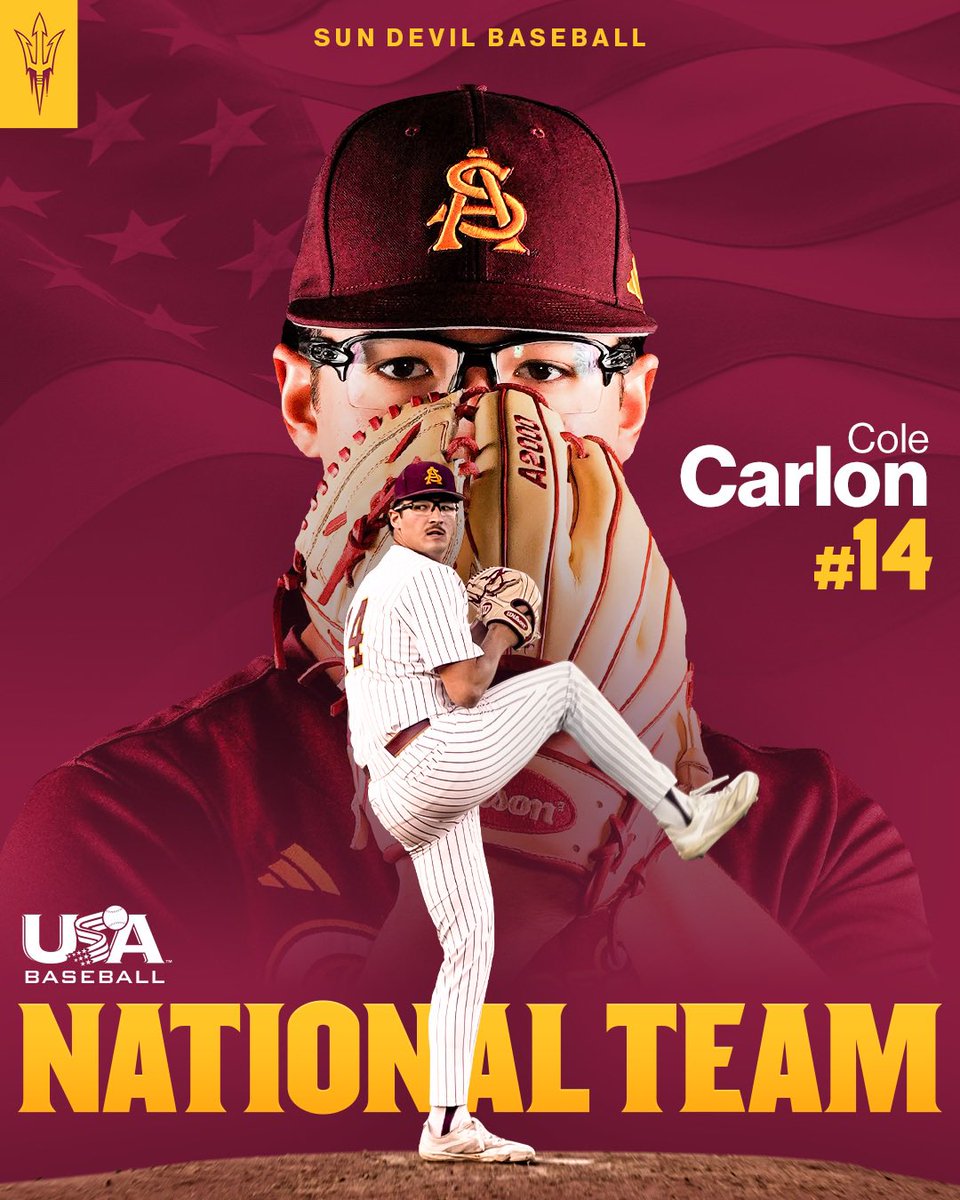 Sun Devil Baseball (@asu_baseball) on Twitter photo Repping the U.S. on the biggest stage 😈
Congratulations to <a href="/ColeCarlon/">Cole Carlon</a> for being selected to the Collegiate <a href="/USABaseballCNT/">USA Baseball CNT</a> Team! Repping the U.S. on the biggest stage 😈
Congratulations to <a href="/ColeCarlon/">Cole Carlon</a> for being selected to the Collegiate <a href="/USABaseballCNT/">USA Baseball CNT</a> Team!