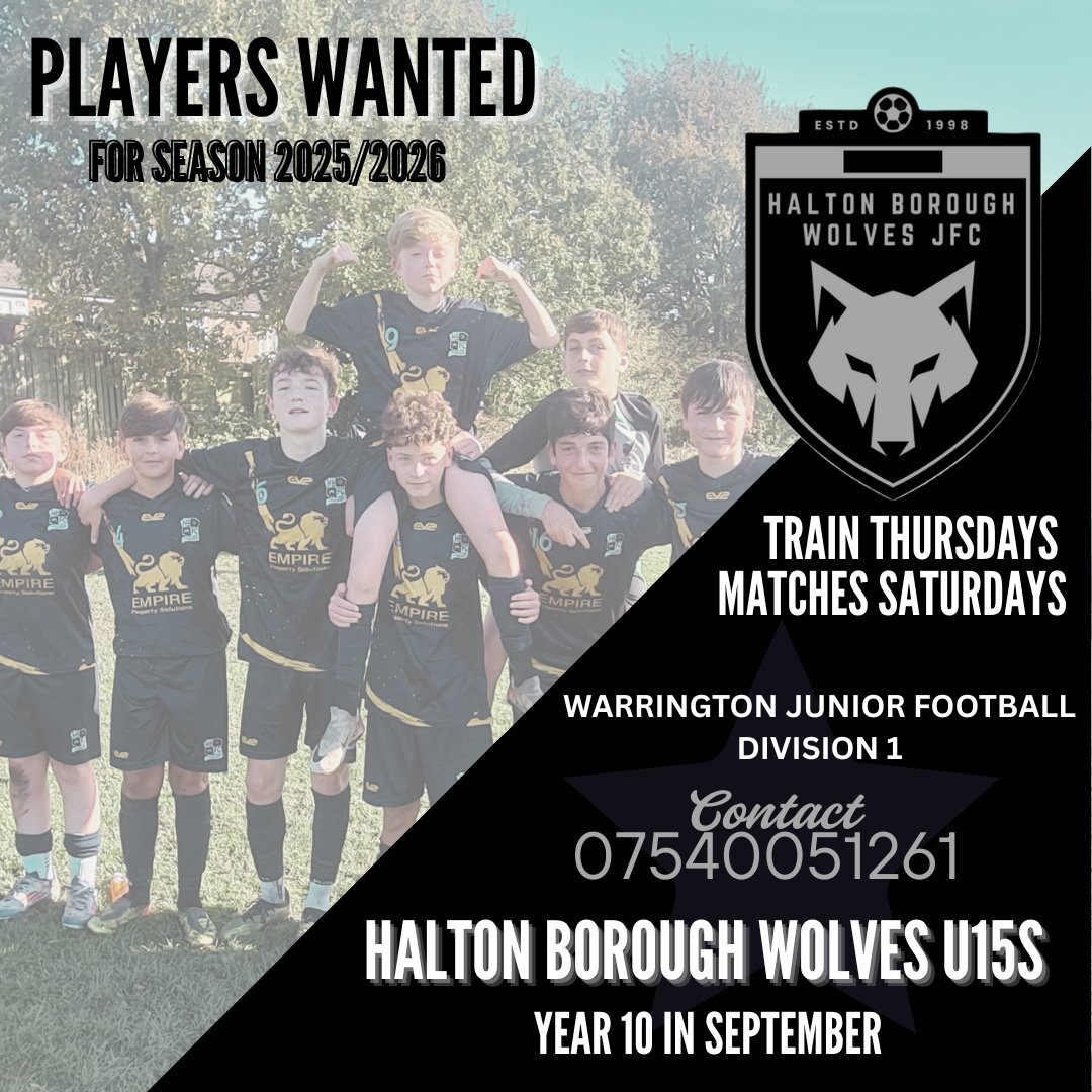 Looking for new players for current U14s side, going into U15s next season. Year 10 in september. A great group of lads that we look to strengthen during the summer 🐺