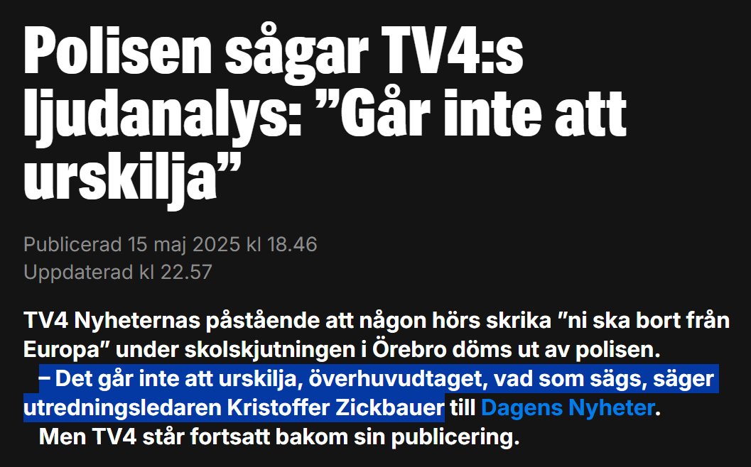 2024 var året då det allra sista av TV4:s lilla förtroendekapital försvann. Först "trollfabriken" och sedan detta.

"Men nu döms analysen ut av polisen, vars experter på Nationellt forensiskt centrum, NFC, dragit en helt annan slutsats."