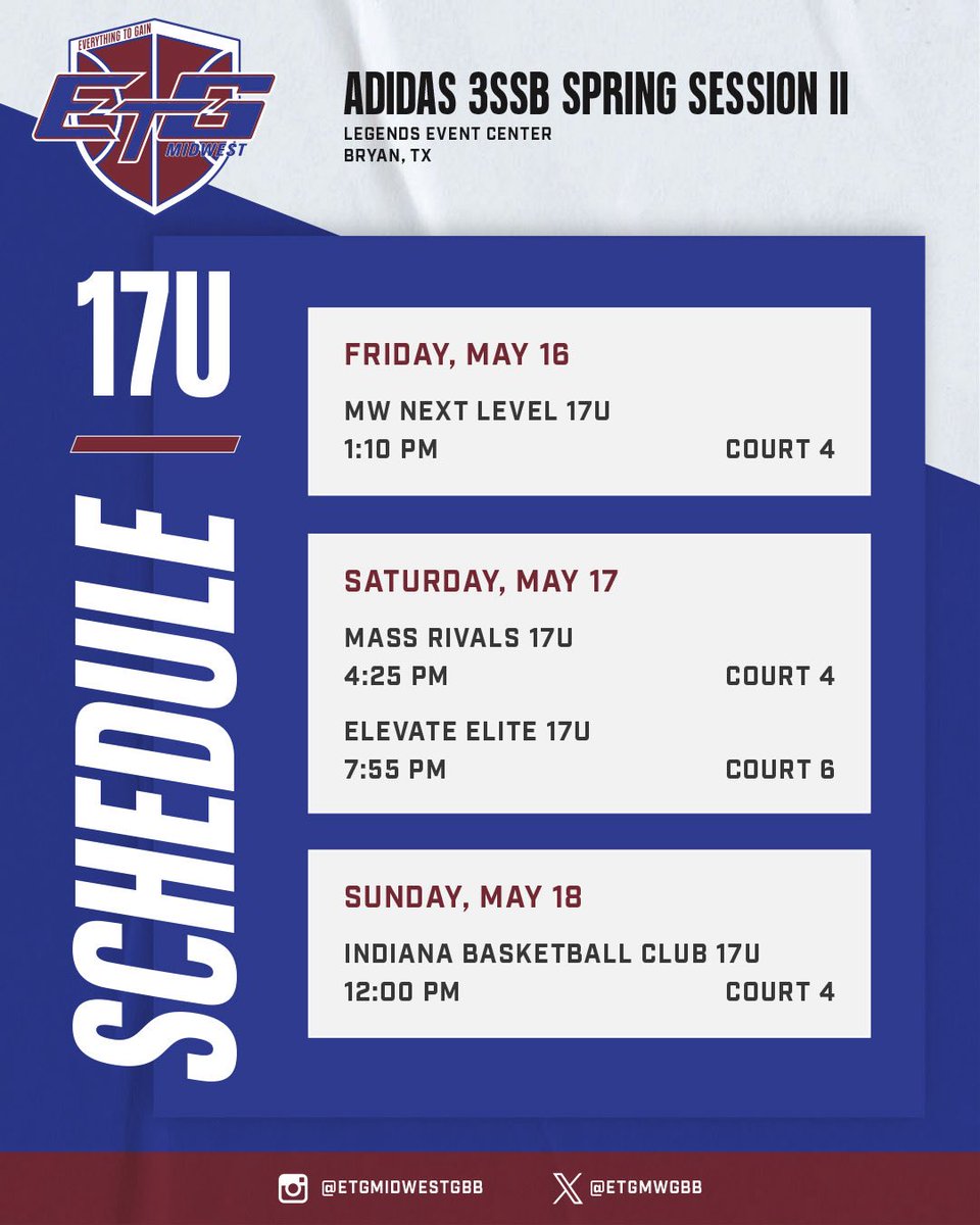 Schedules for Session II of the <a href="/3SSBGCircuit/">3Stripes Select Basketball Girls Circuit</a> in Bryan, TX
