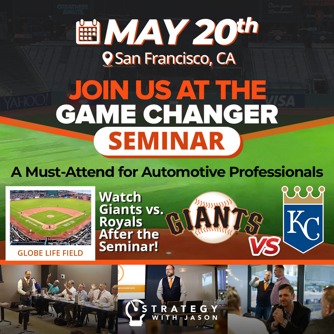 📍 Join us on May 12th, 2025 in San Francisco, CA for an exclusive event designed for automotive dealership professionals

📈 Discover proven strategies to elevate your dealership's performance and drive results

🎟️ Seats are limited—reserve yours now at thegamechangerseminar.com!