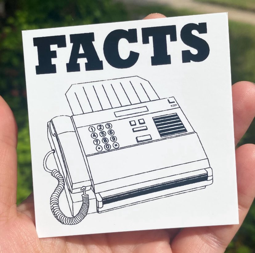 stickerguy's tweet photo. Sticker of the Day! FACTS! 2.75” x 2.75” Square Cut! Black Ink on White Vinyl! Screenprinted! 

#stickeroftheday #stickinittothemansince93 #stickerguy #RENO #squarecut #custom #blackink #whitevinyl #screenprinting #vinyl #silkscreen #shoplocal #renonevada #sticker https://t.co/upC6EIgMN1