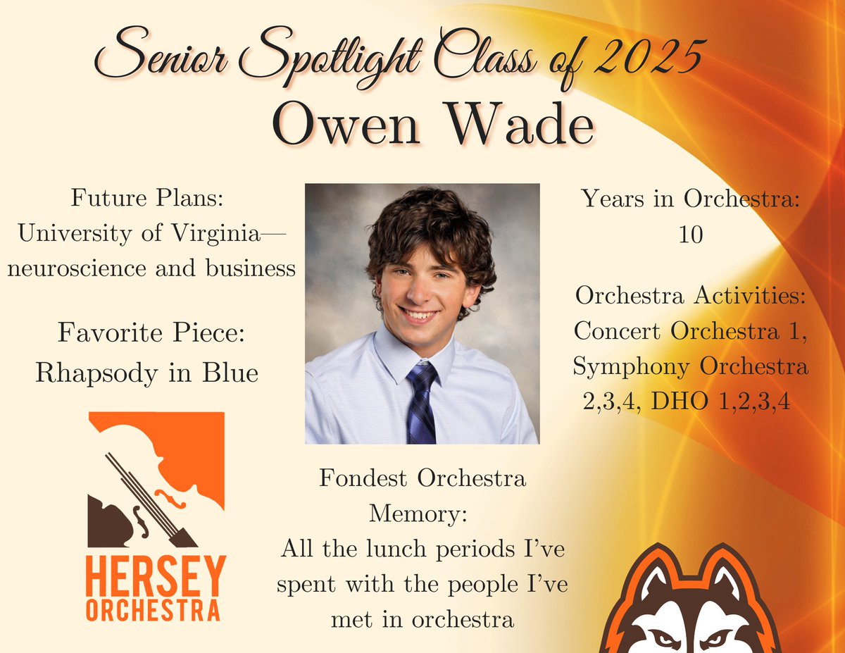 Congratulations to our next 2025 Senior Spotlight: Owen Wade! (Senior Violinist) We are so proud of your commitment to the Symphony orchestra.