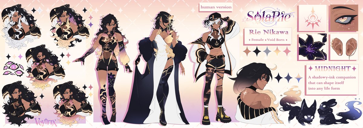 _solarie_'s tweet image. ✧.* Reference Sheet *.✧
My full reference sheet is here! 3 new outfits and a lil mascot too!
🎨 Design by @Veytrix_
🖌️ Logos by @TronC449
⋆
⋆
⋆
⋆
⋆
#ModelReveal ✷ #Vtuber