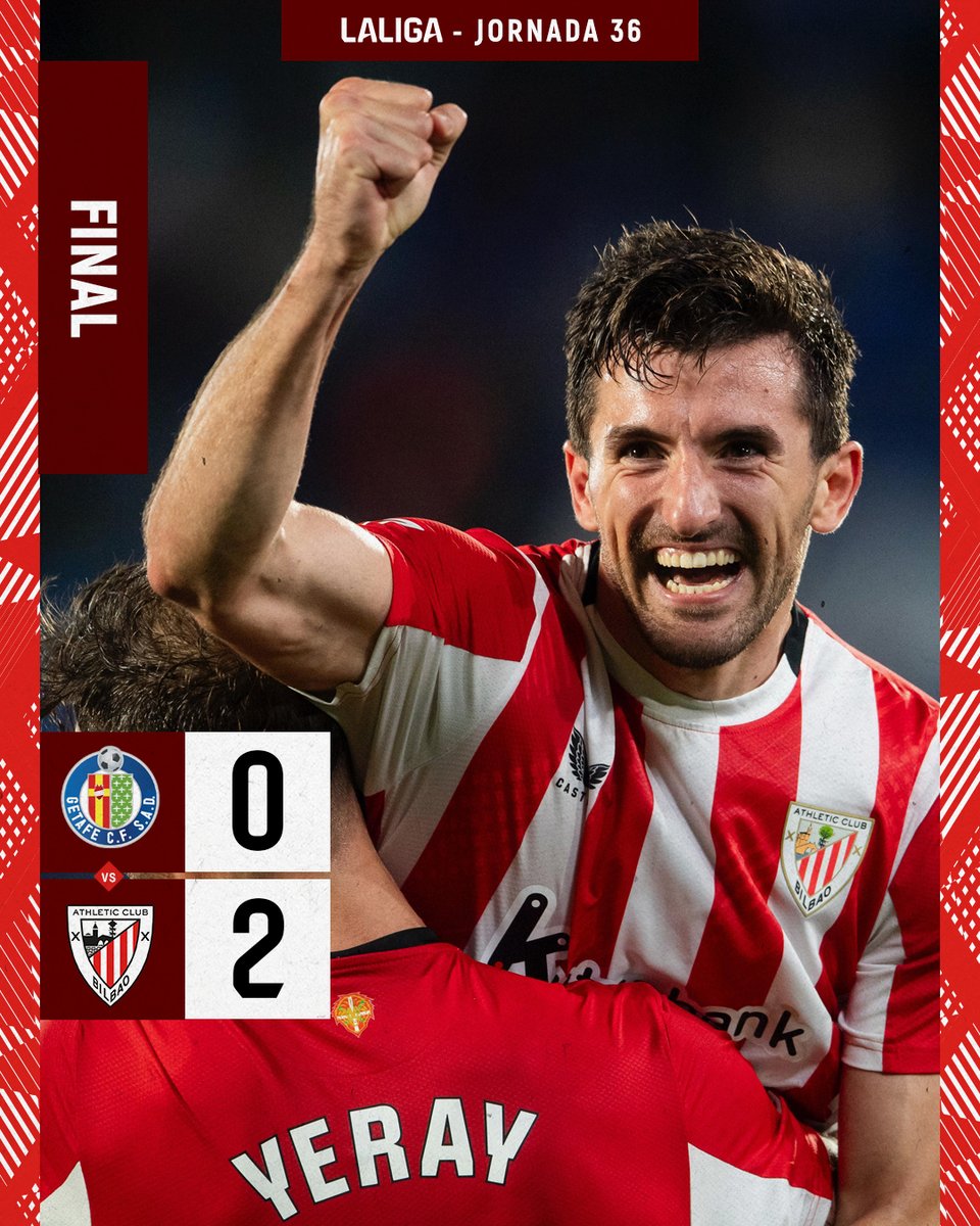 🥳 ¡𝗙𝗜𝗜𝗜𝗡𝗔𝗔𝗔𝗟! 𝗩𝗔𝗔𝗔𝗔𝗠𝗢𝗢𝗢𝗦𝗦 👏

El Athletic vence a domicilio al Getafe y certifica su clasificación para la <a href="/ChampionsLeague/">UEFA Champions League</a> 

🙌 Handia egin duzue, mutilak!

#GetafeAthletic #AthleticClub 🦁