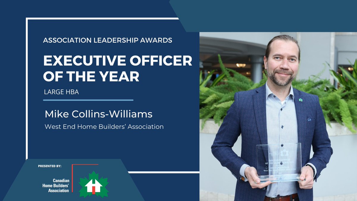 Big shout out to Mike Collins-Williams for being named EXECUTIVE OFFICER OF THE YEAR – LARGE HBA in recognition of his commitment to @westendhba in this year’s CHBA Association Leadership Awards. Learn more about the Association Leadership Awards: chba.ca/association-le…