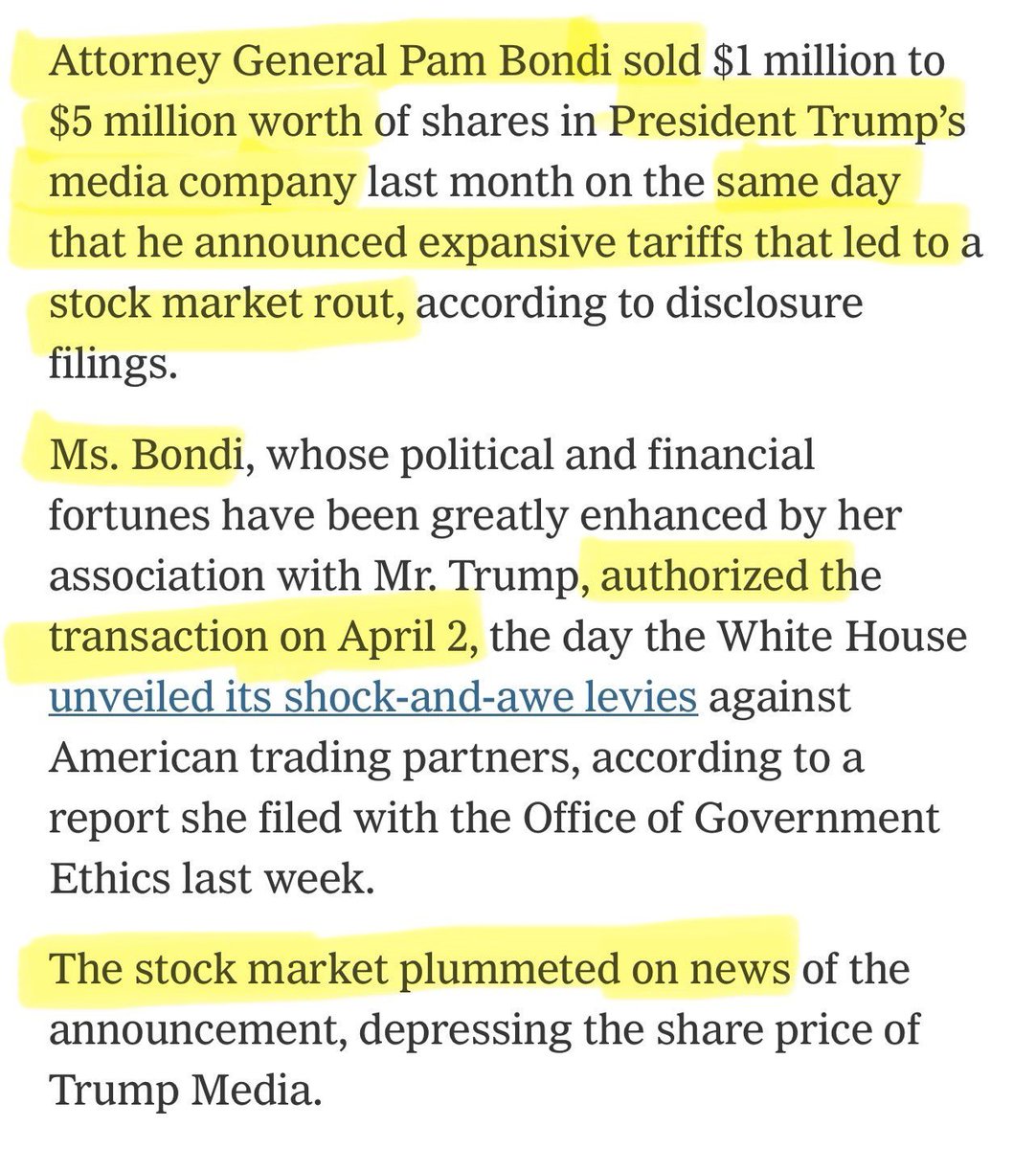 This is what Martha Stewart - and others - went to prison for. In a sensible advanced country like Japan or Germany, Trump and his entire administration would already be behind bars and on trial for multiple counts of corruption and treason. The United States is a joke.