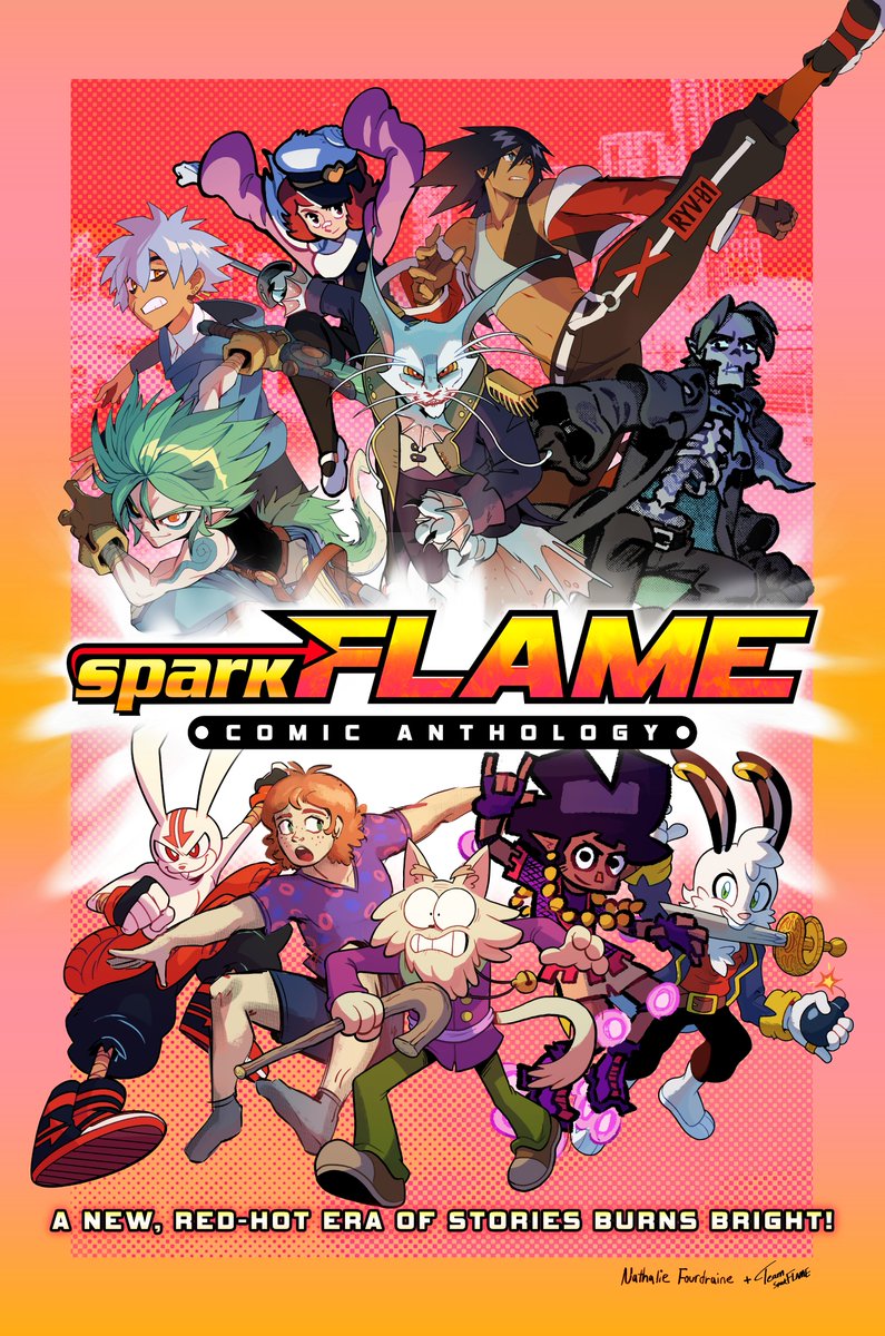 Our black &amp; white, Shonen Jump-flavored, comic book anthology -- sparkFLAME -- drops next week! More info on where you can read it in the coming days.

In the meantime, here's a reveal of the book's cover!