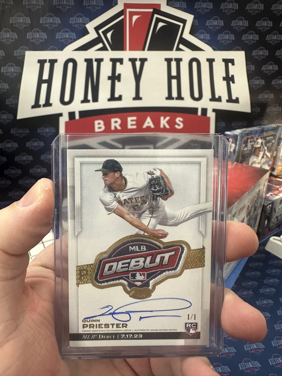 HoneyHoleBreaks's tweet photo. HONEY HOLE DEBUT PATCH #3!!! @QuinnPriester !!! Letโs go!! @Topps #quinnpriester #toppschromeupdate #debutpatch #1of1 https://t.co/vwiggvtrpK