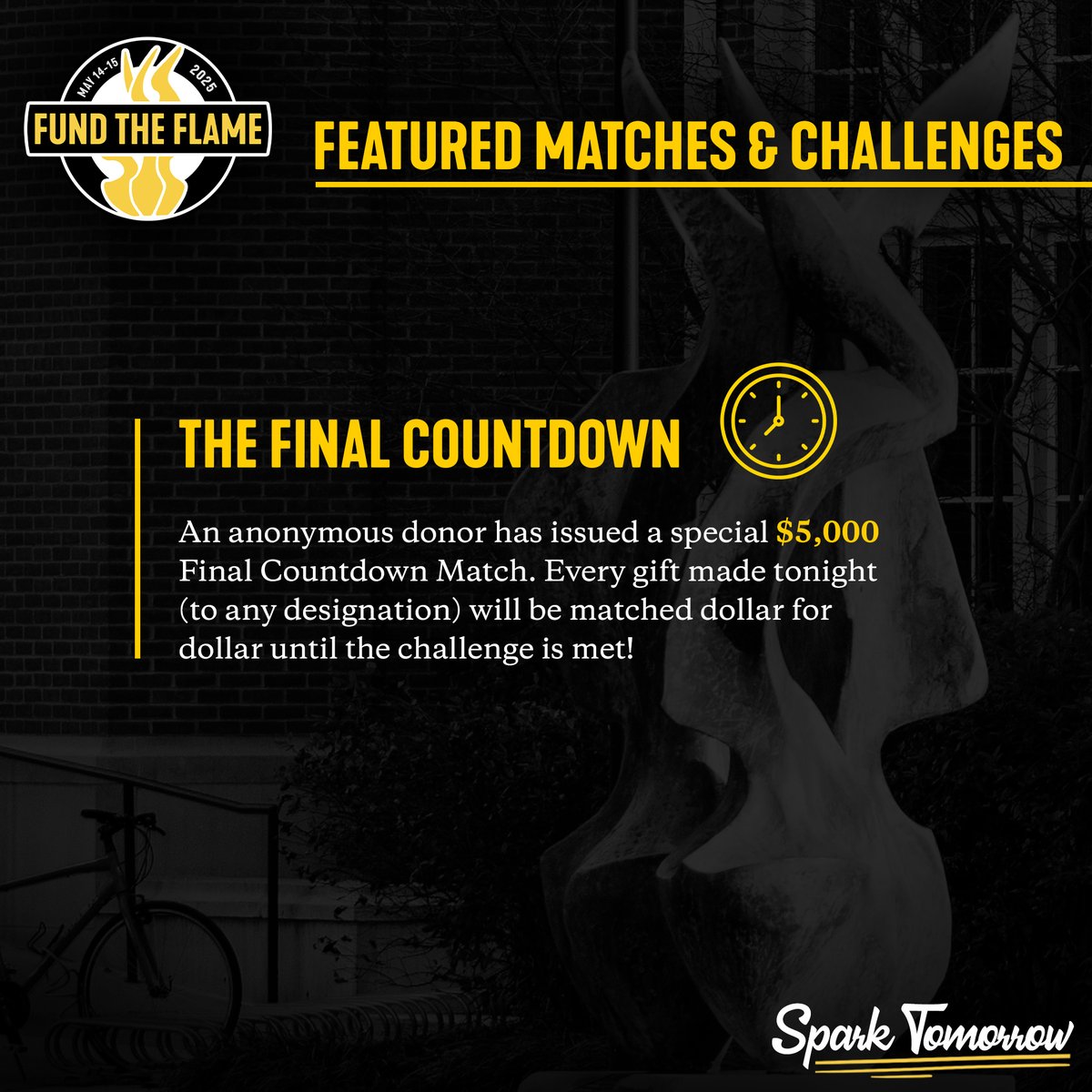 ⏰ 𝗧𝗵𝗲 𝗙𝗶𝗻𝗮𝗹 𝗖𝗼𝘂𝗻𝘁𝗱𝗼𝘄𝗻 𝗶𝘀 𝗢𝗡! ⏰

An anonymous donor has issued a $5,000 Final Countdown Match! Every gift (to any designation) will be matched dollar for dollar until it's met.

Make your impact go twice as far before time runs out!

givecampus.com/pclmvp