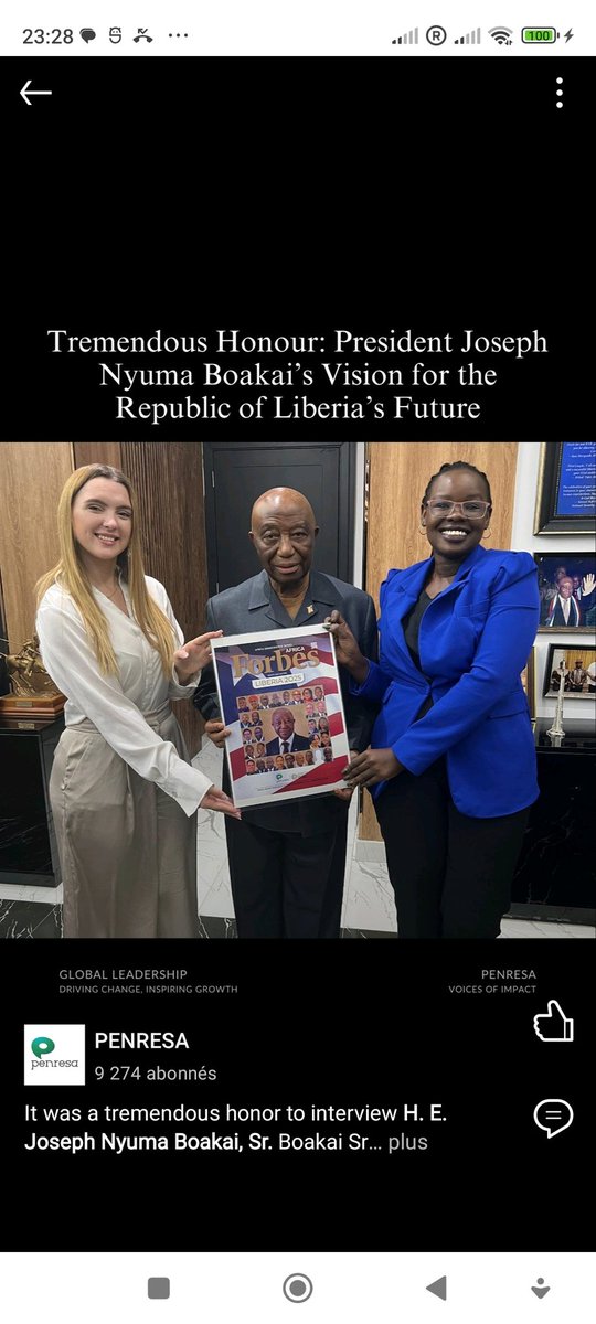 PENRESA (@penresa_mc) on Twitter photo It was a tremendous honor to interview H.E. Joseph Nyuma <a href="/nyuma_sr/">Joseph Nyuma Boakai Sr</a> Sr., President of the Republic of Liberia! 🙏🇱🇷 It was a tremendous honor to interview H.E. Joseph Nyuma <a href="/nyuma_sr/">Joseph Nyuma Boakai Sr</a> Sr., President of the Republic of Liberia! 🙏🇱🇷