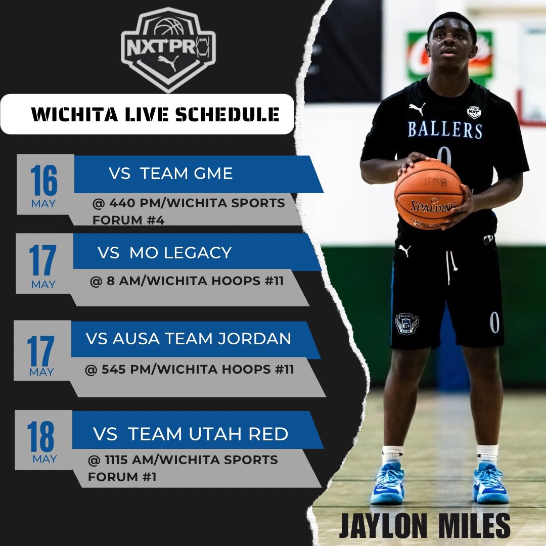 Jaylon Miles (@jwill2026) on Twitter photo Schedule below for the 1st live period in Wichita this weekend!! ⬇️⬇️
<a href="/BallersnationA/">Ballers Nation Basketball</a> <a href="/NxtProHoops/">NXTPRO Hoops</a> Schedule below for the 1st live period in Wichita this weekend!! ⬇️⬇️
<a href="/BallersnationA/">Ballers Nation Basketball</a> <a href="/NxtProHoops/">NXTPRO Hoops</a>