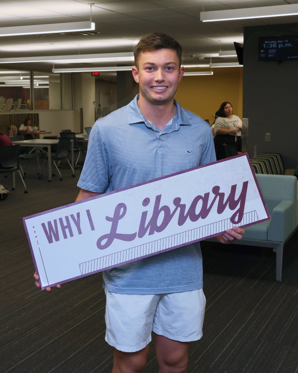 #WhyILibrary: “My favorite part about the library is that it’s open for a long amount of time,” said Christian Cook ’25, chemical engineering major. “The printers always work here, and, if I need a quiet floor, I can go to the quiet floor.”

Cook is a fourth generation Aggie.