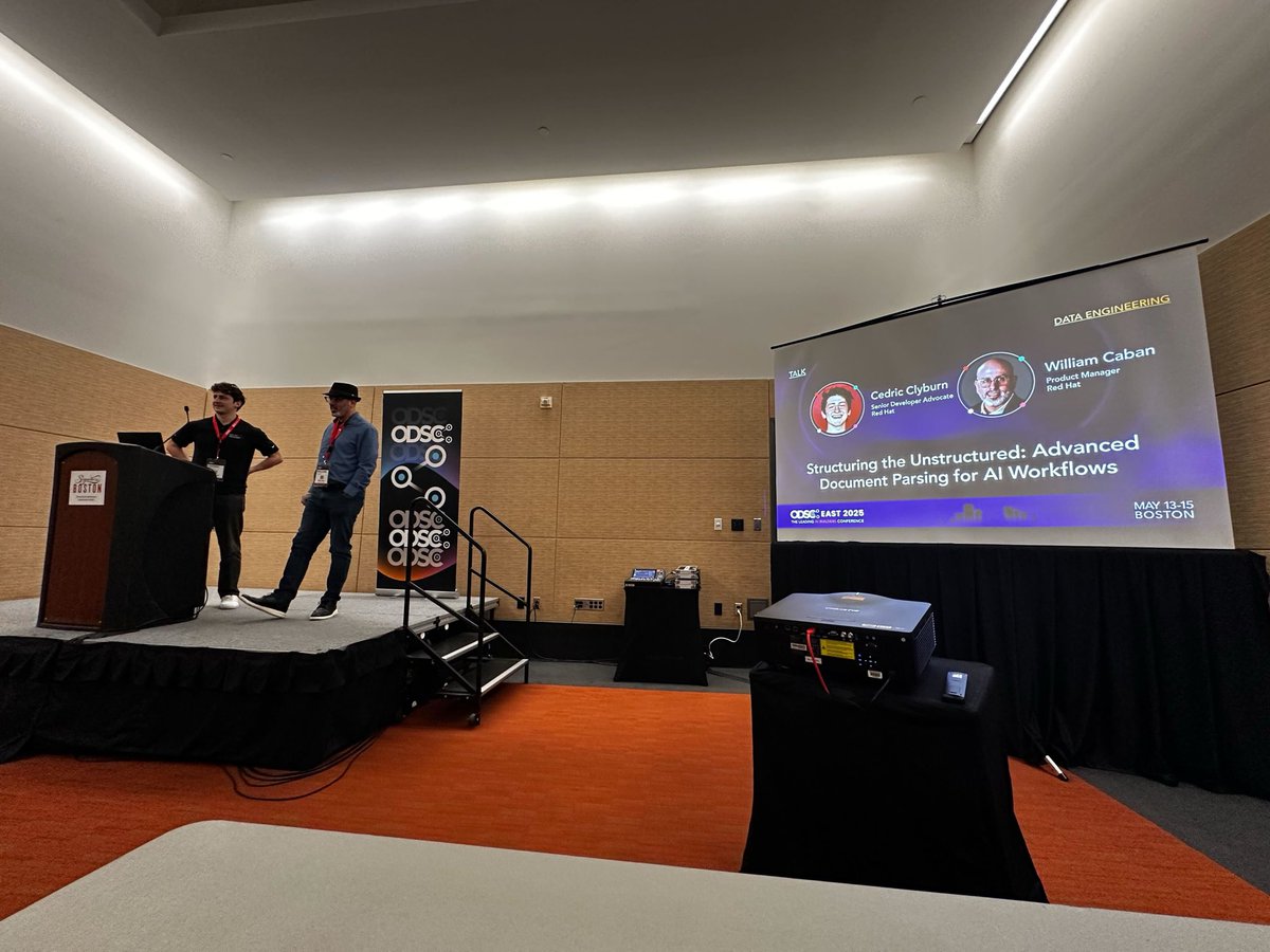 cedricclyburn's tweet photo. 85% of the worldβs data is unstructured, so today at @_odsc #ODSCEast in Boston we deep diveβd on advanced document parsing for AI workflows, showing how PDFβs and other valuable data sources can be effectively used in RAG and Agentic AI applications. Slides are linked below π https://t.co/CqqqmBEqEu