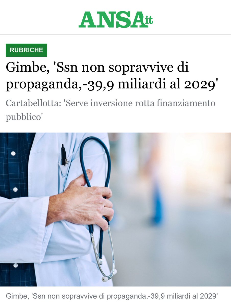 Nino Cartabellotta (@cartabellotta) on Twitter photo Gentile Sig. Presidente <a href="/GiorgiaMeloni/">Giorgia Meloni</a>,
la #sanitร pubblica non puรฒ sopravvivere di propaganda
๐ Il Fondo Sanitario Nazionale (FSN) in termini di incidenza sul PIL รจ sceso dal 6,3% del 2022 al 6,1% nel triennio 2023-2025.
๐ Tale riduzione equivale a un taglio di 13,2 miliardi Gentile Sig. Presidente <a href="/GiorgiaMeloni/">Giorgia Meloni</a>,
la #sanitร pubblica non puรฒ sopravvivere di propaganda
๐ Il Fondo Sanitario Nazionale (FSN) in termini di incidenza sul PIL รจ sceso dal 6,3% del 2022 al 6,1% nel triennio 2023-2025.
๐ Tale riduzione equivale a un taglio di 13,2 miliardi
