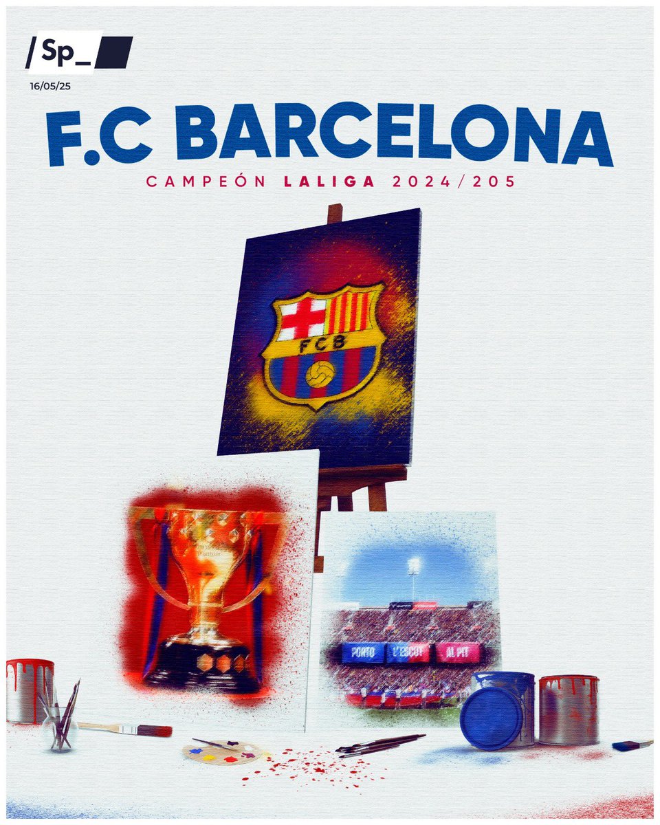 SpheraSports's tweet photo. El @FCBarcelona es el CAMPEÓN DE LIGA 2024/25. Pocos equipos han hecho tantos méritos para levantar un título de @LaLiga. 

🎨 Óleo sobre lienzo. https://t.co/po4YYI1maF