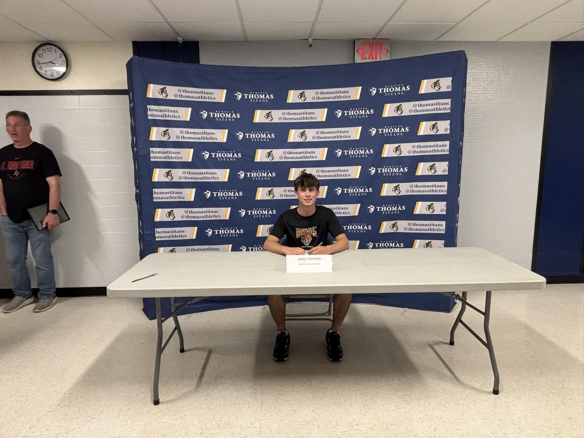 ThomasAthletics's tweet photo. Congratulations to  Joe F as he has decided to continue his athletics and academics at @buffalostate @BuffStateFB 
 @ThomasTitans @WCSDProud https://t.co/ifWAiXRziC