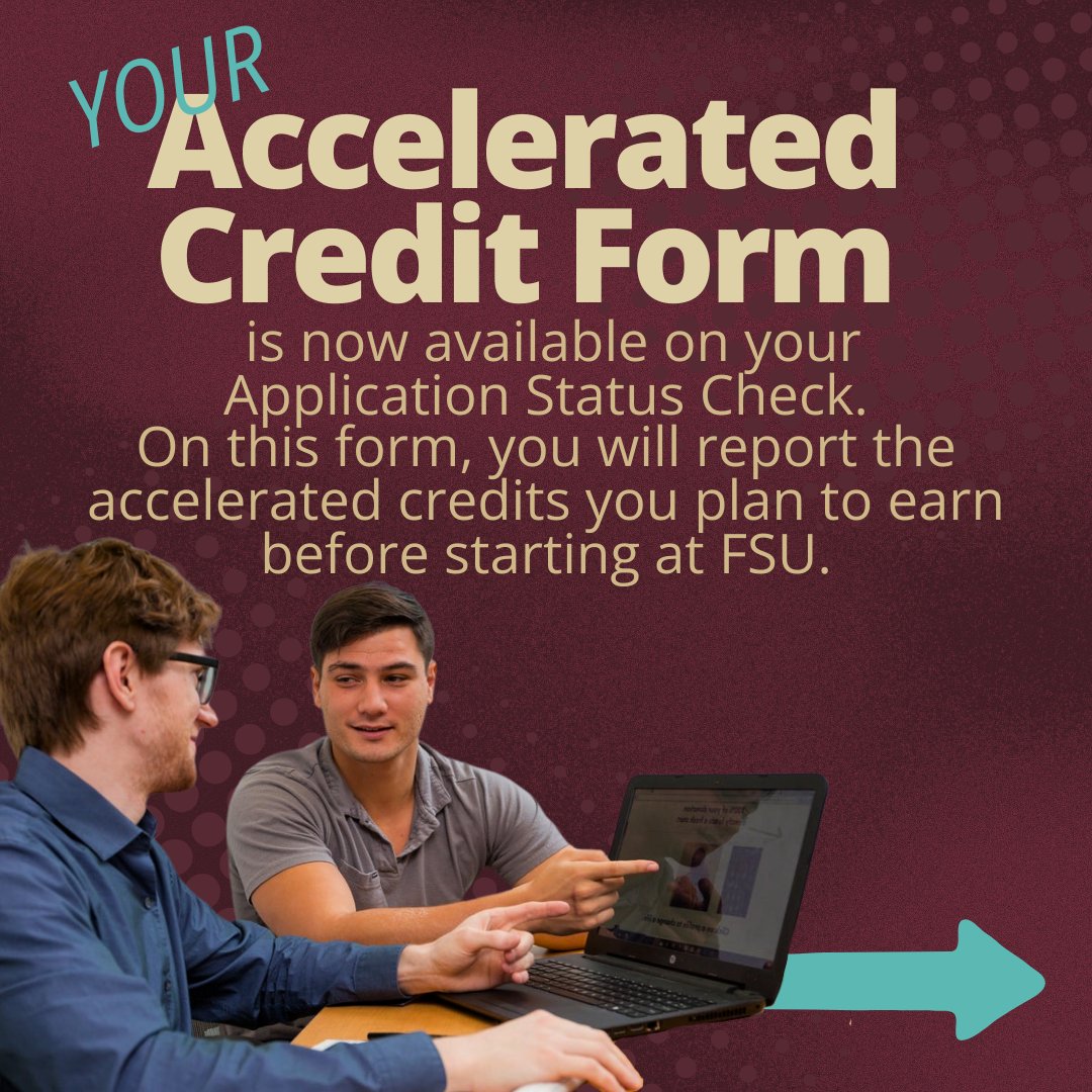 FSUAdmissions's tweet photo. π¨ Incoming first-year students! Are you bringing AP, IB, AICE, CLEP, or dual enrollment credits to FSU? π Complete your Accelerated Credit Form on your Application Status Check today! β
Questions?:
π§ admissions@fsu.edu
π (850) 644-6200
#FSU29 #FSUOrientation #NowANole https://t.co/KpLp3IDzIP