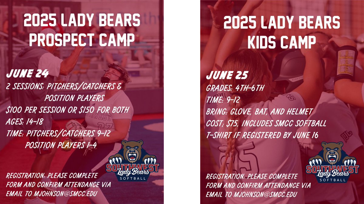 Lady Bear Softball to host prospect, kids camps
southwestbearathletics.com/news/2025/5/15…