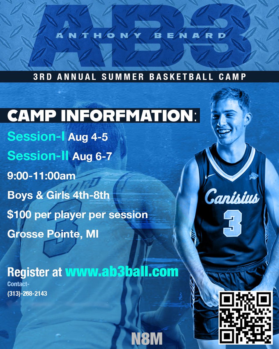 Excited to announce my third annual basketball camp this August. The flyer below has all the information for both session I &amp; II. Use the QR code on the flyer or link in my bio to sign up. Hope to see you there!!